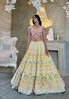 Multicolor Embroidery Silk Lehenga Set