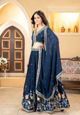 Multicolor Georgette Lehenga Set with Embroidery for Diwali | Wedding & Festive Wear