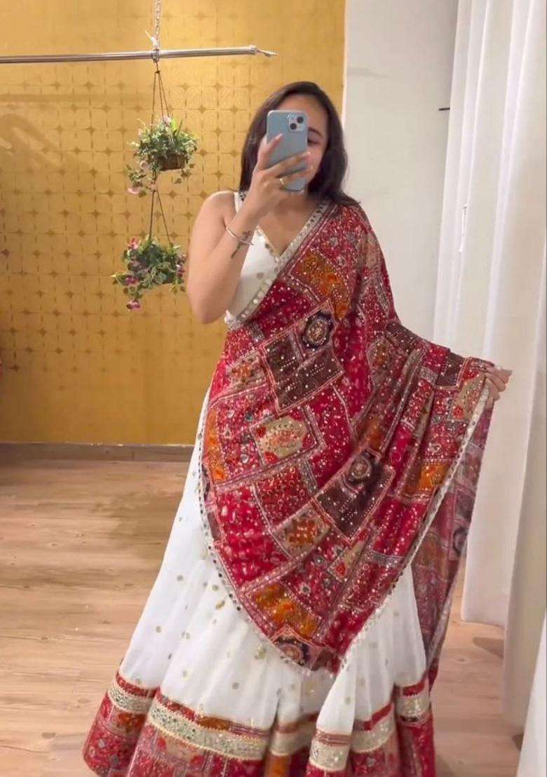 Multicolor Embroidery Georgette Chaniya Choli Set For Navratri And Garba for Diwali | Wedding & Festive Wear - Indya