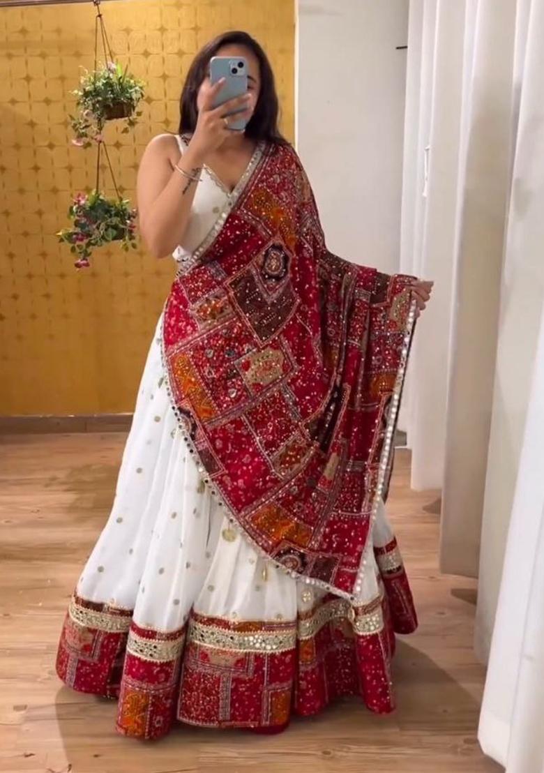 Multicolor Embroidery Georgette Lehenga Set - Indya