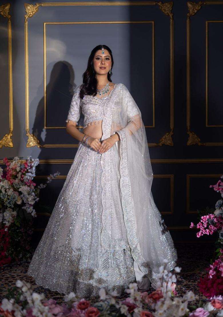 Multicolor Georgette Lehenga Set with Embroidery for Diwali | Wedding & Festive Wear - Indya