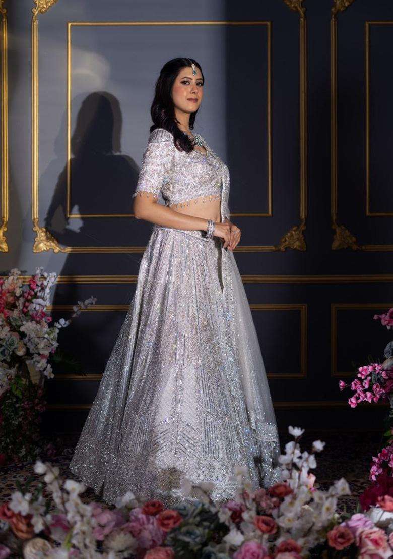 Multicolor Georgette Lehenga Set with Embroidery for Diwali | Wedding & Festive Wear - Indya