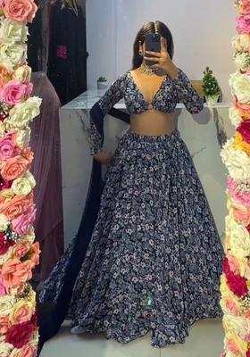 Multicolor Printed Silk Lehenga Set