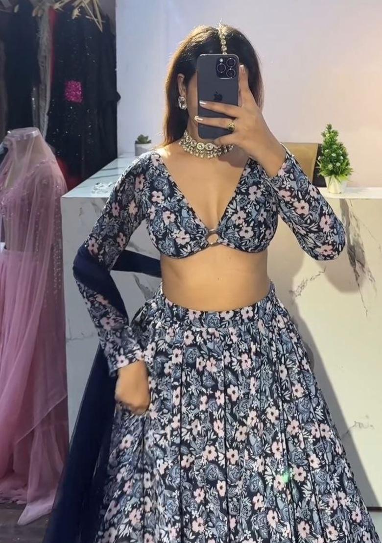 Multicolor Printed Silk Lehenga Set - Indya