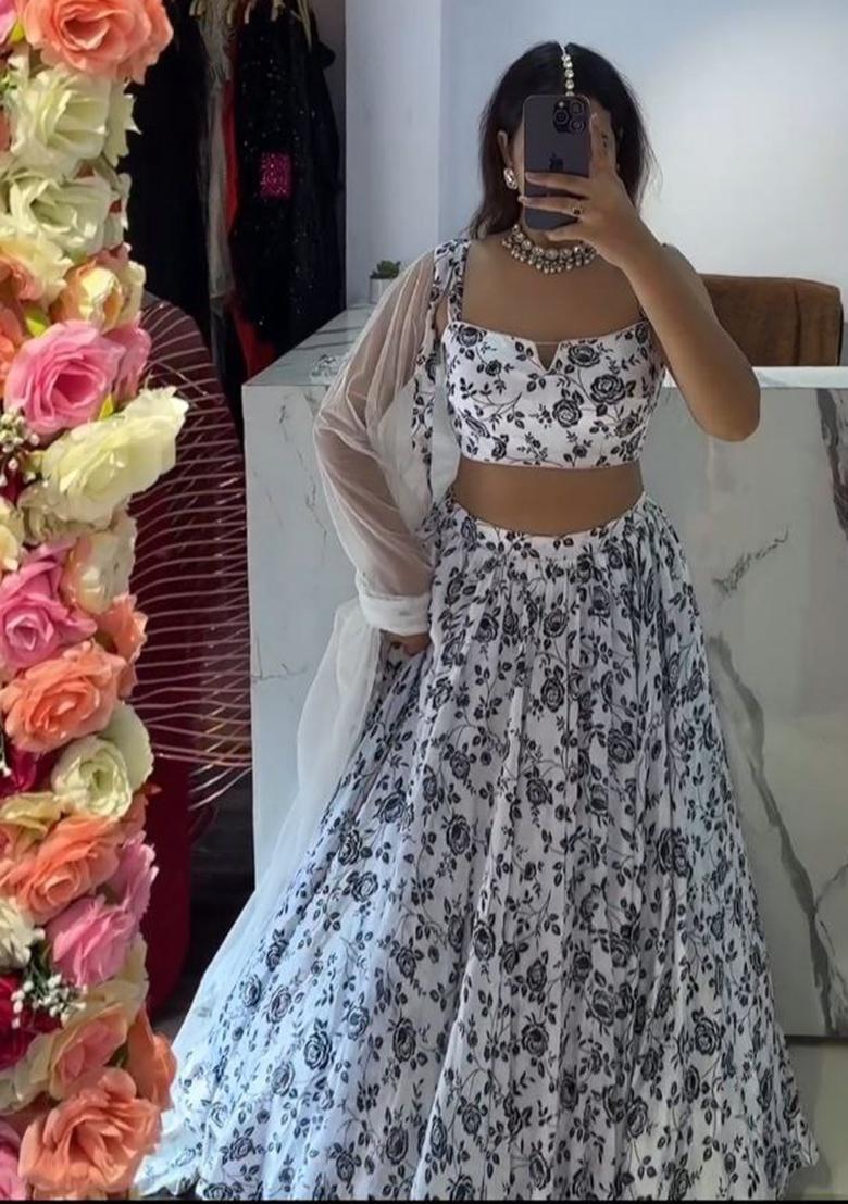 Multicolor Printed Silk Lehenga Set - Indya