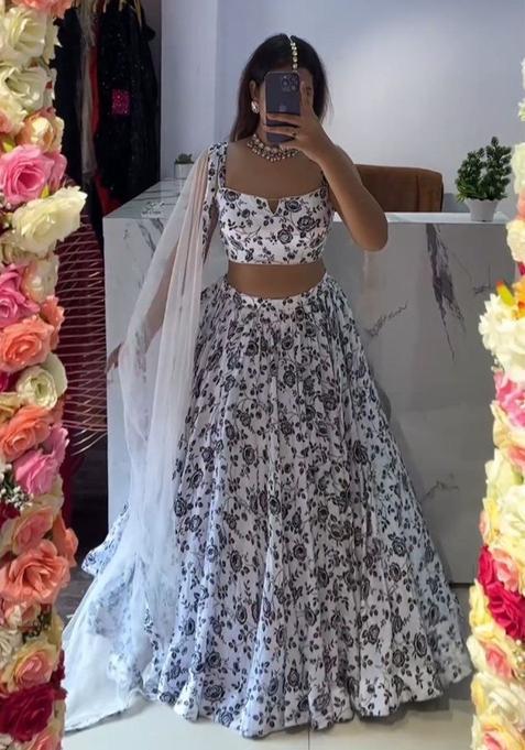 Multicolor Printed Silk Lehenga Set