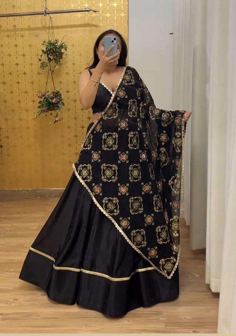 Multicolor Embellished Satin Chaniya Choli Set For Navratri And Garba for Diwali | Wedding & Festive Wear - Indya