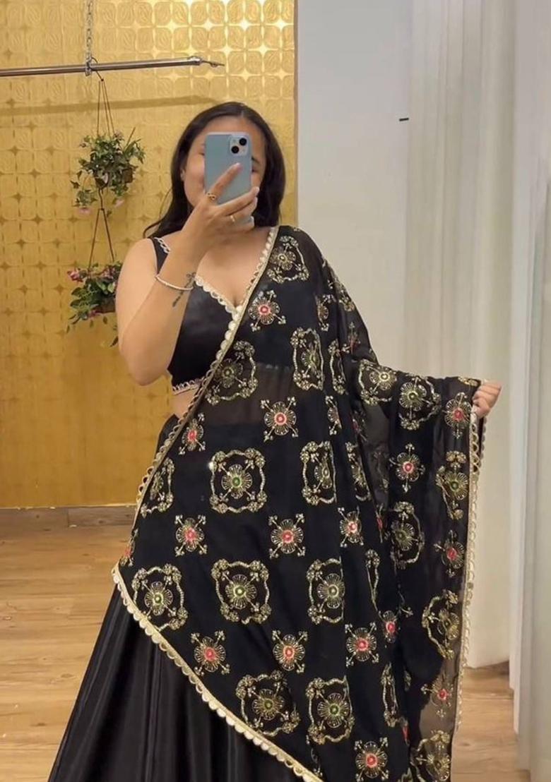 Multicolor Embellished Satin Lehenga Set - Indya