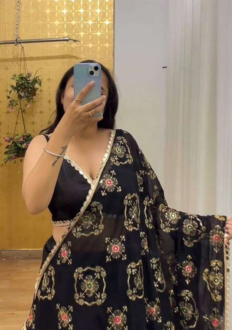 Multicolor Embellished Satin Chaniya Choli Set For Navratri And Garba for Diwali | Wedding & Festive Wear - Indya