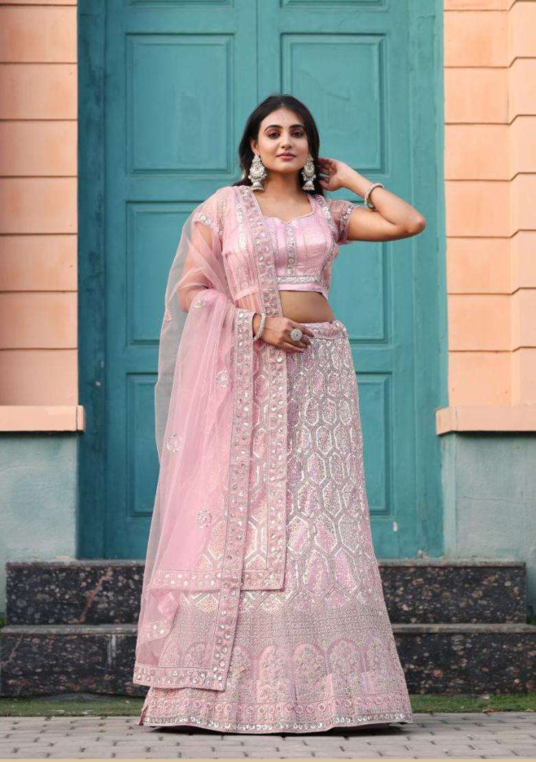 Multicolor Net Lehenga Set with Embroidery for Diwali | Wedding & Festive Wear - Indya