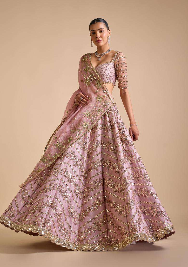 Multicolor Silk Blend Lehenga Set with Sequins for Diwali | Wedding & Festive Wear - Indya