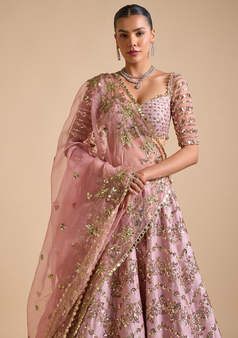 Multicolor Sequins Silk Lehenga Set - Indya