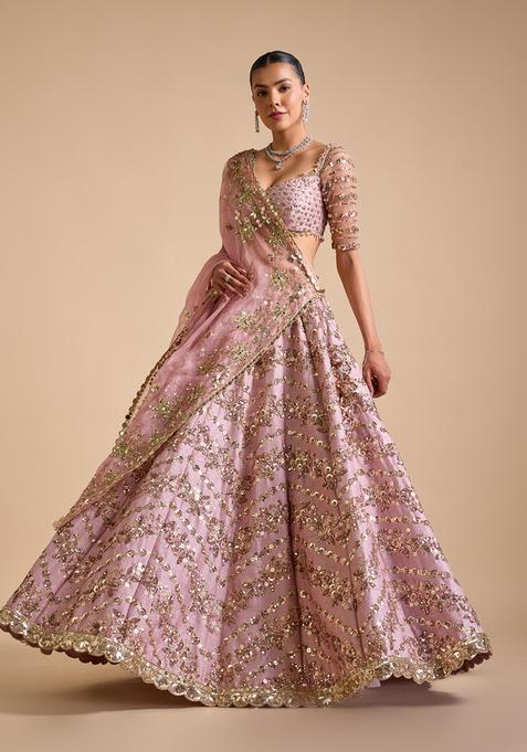 Multicolor Sequins Silk Lehenga Set