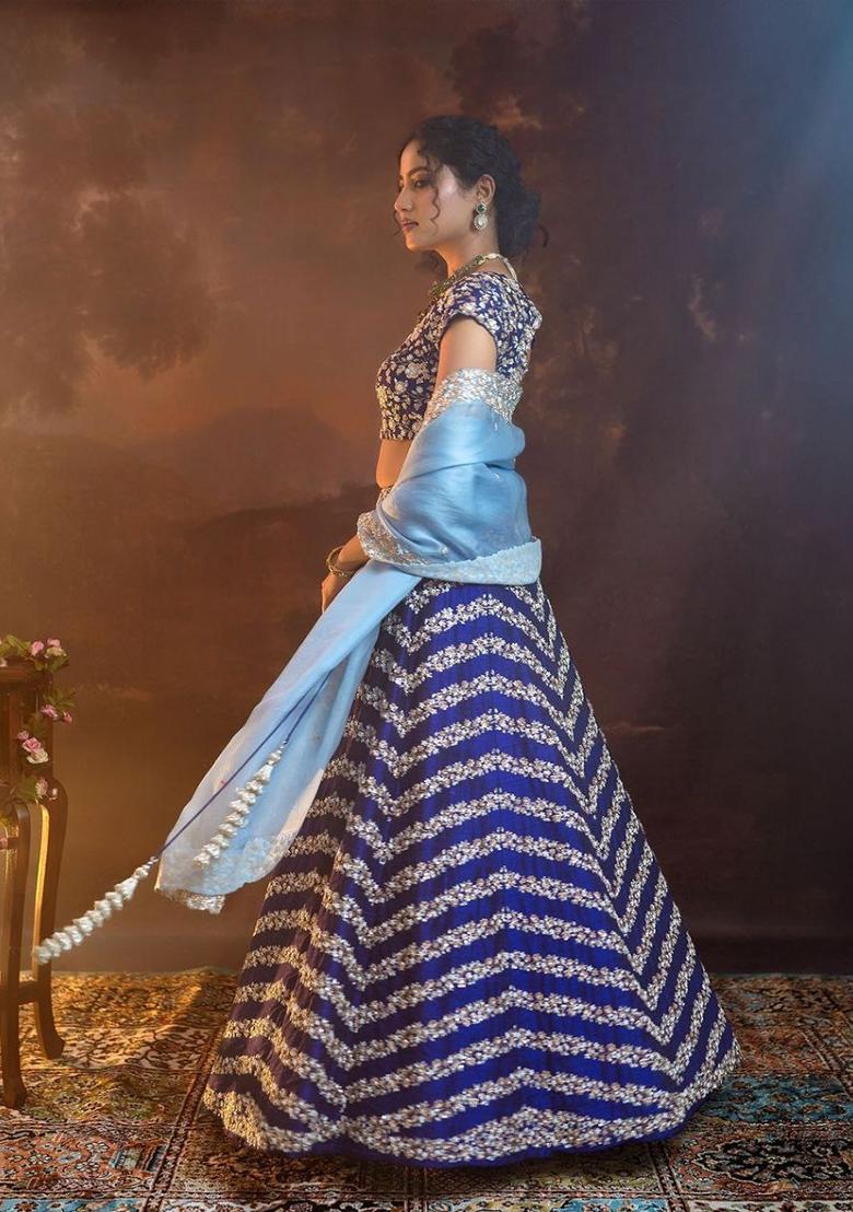 Multicolor Embroidery Silk Lehenga Set - Indya