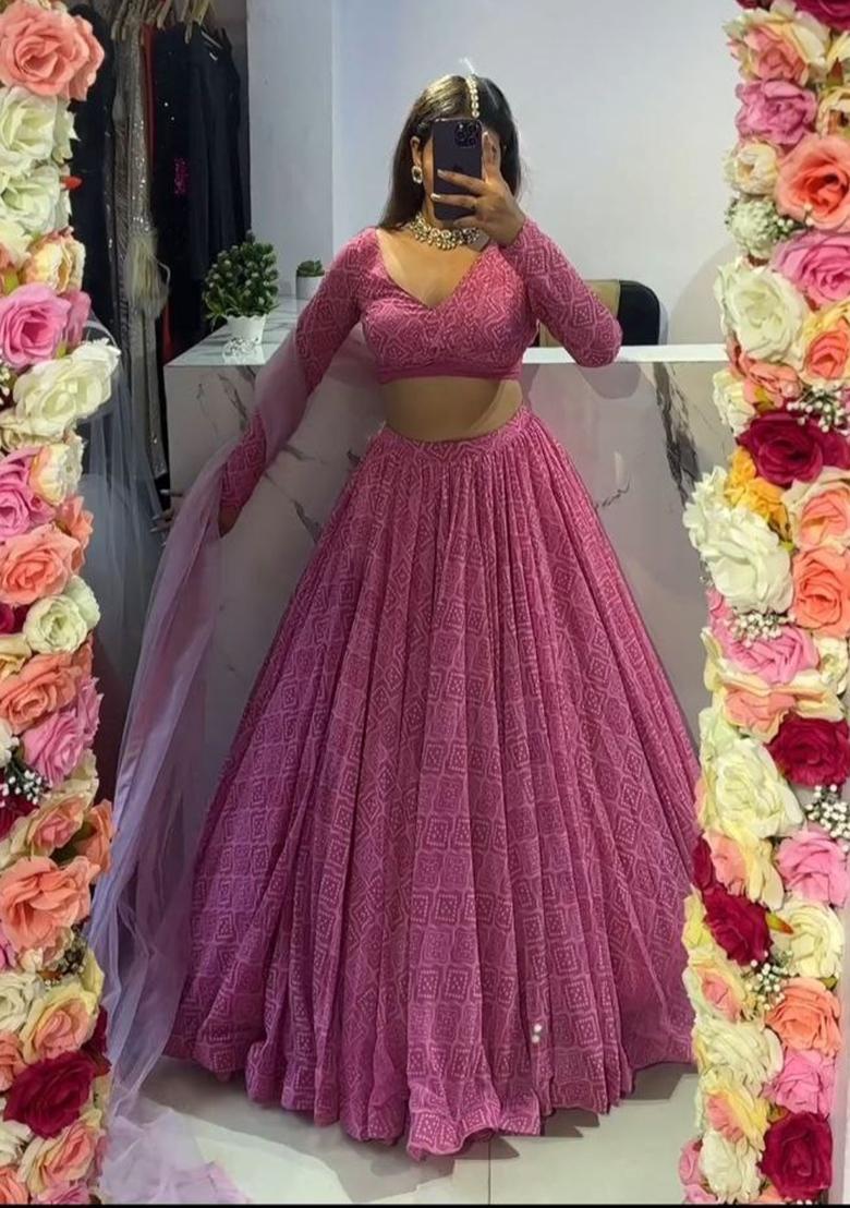 Multicolor Printed Georgette Lehenga Set - Indya