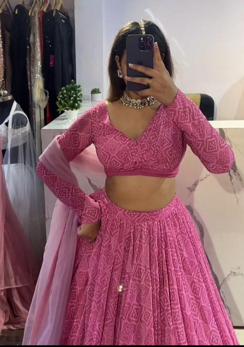 Multicolor Printed Georgette Lehenga Set - Indya