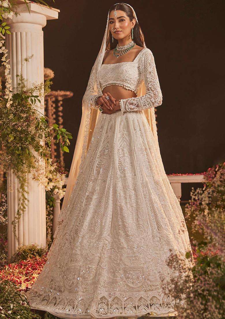 Multicolor Embroidery Net Lehenga Set for Diwali and Festive Wear - Indya