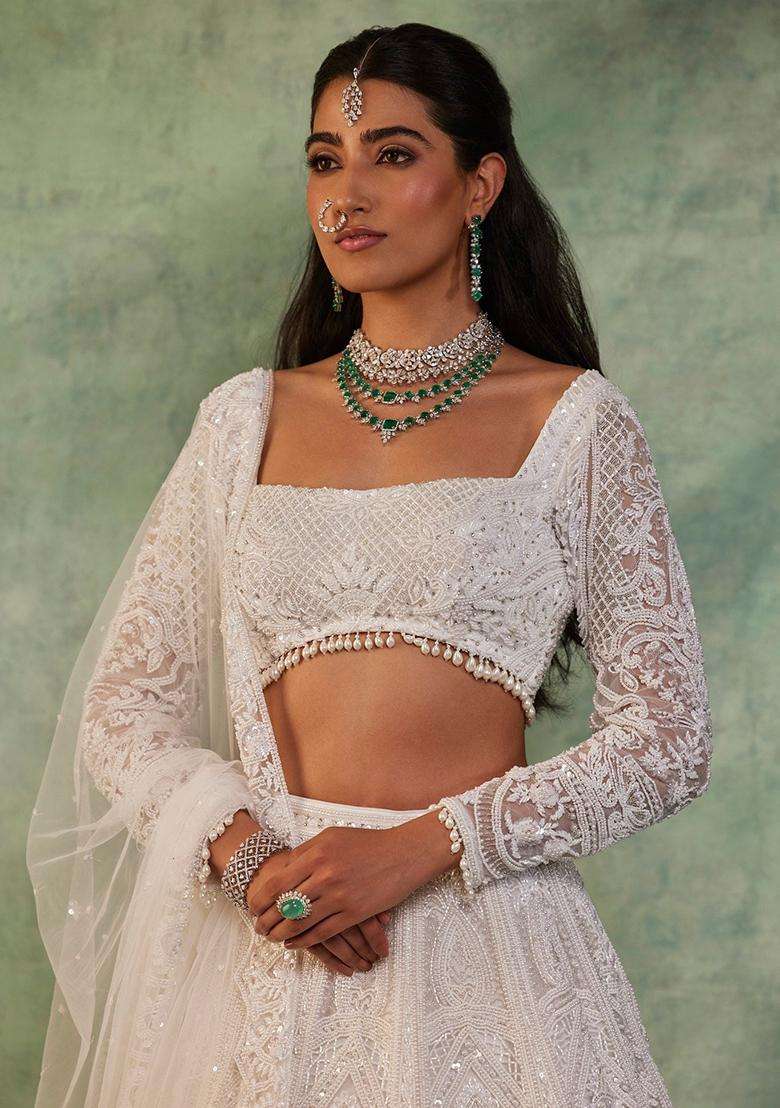 Multicolor Embroidery Net Lehenga Set for Diwali and Festive Wear - Indya