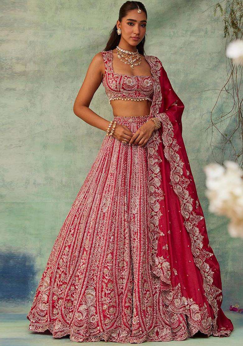 Multicolor Silk Blend Lehenga Set with Embroidery for Diwali | Wedding & Festive Wear - Indya