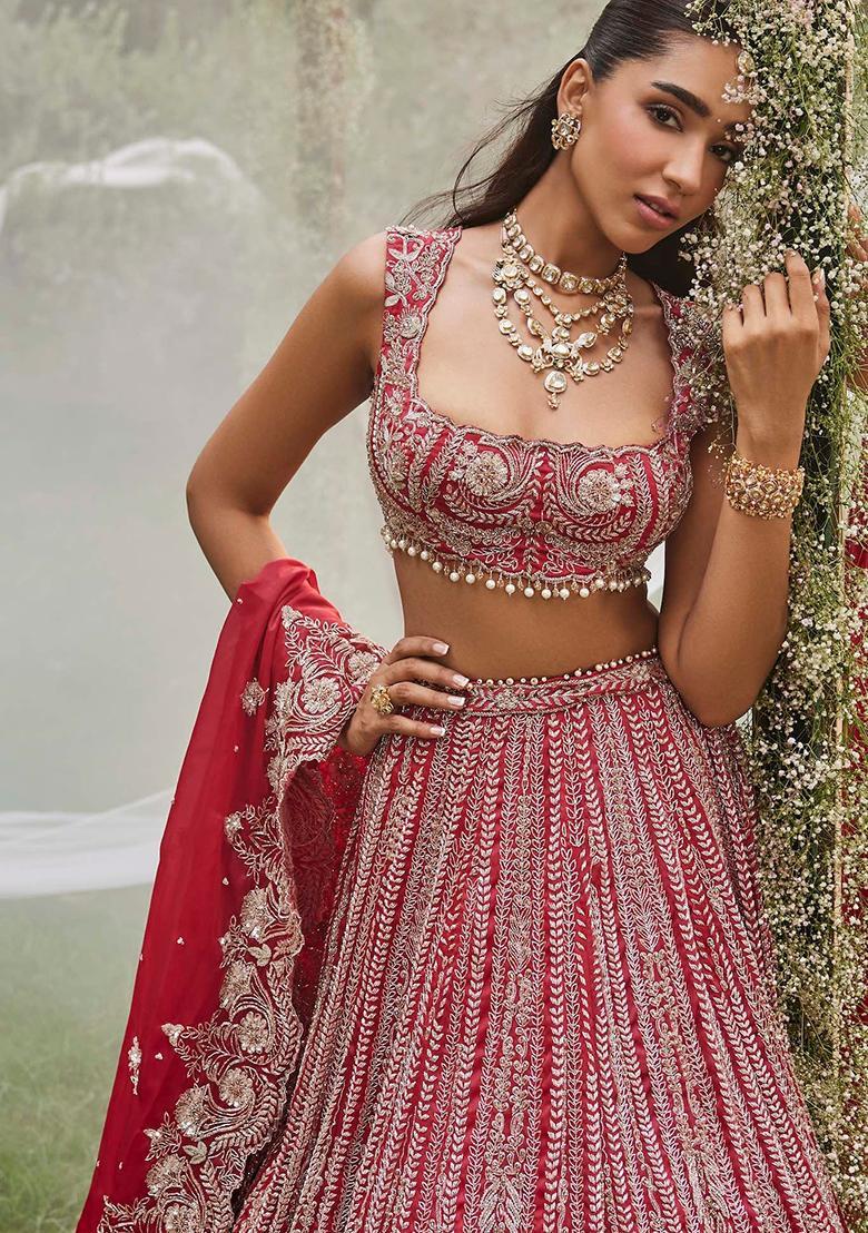 Multicolor Embroidery Silk Lehenga Set - Indya