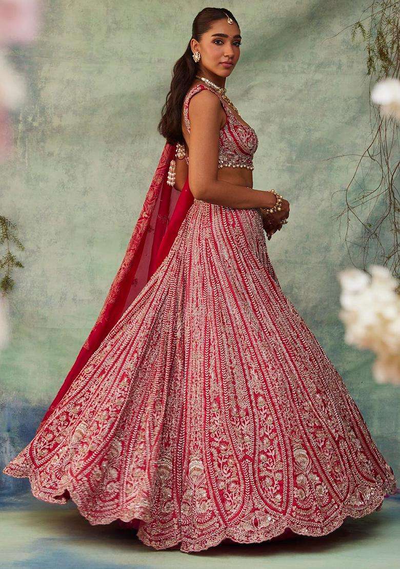 Multicolor Silk Blend Lehenga Set with Embroidery for Diwali | Wedding & Festive Wear - Indya