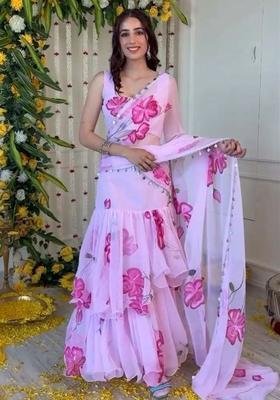 Multicolor Printed Georgette Lehenga Set