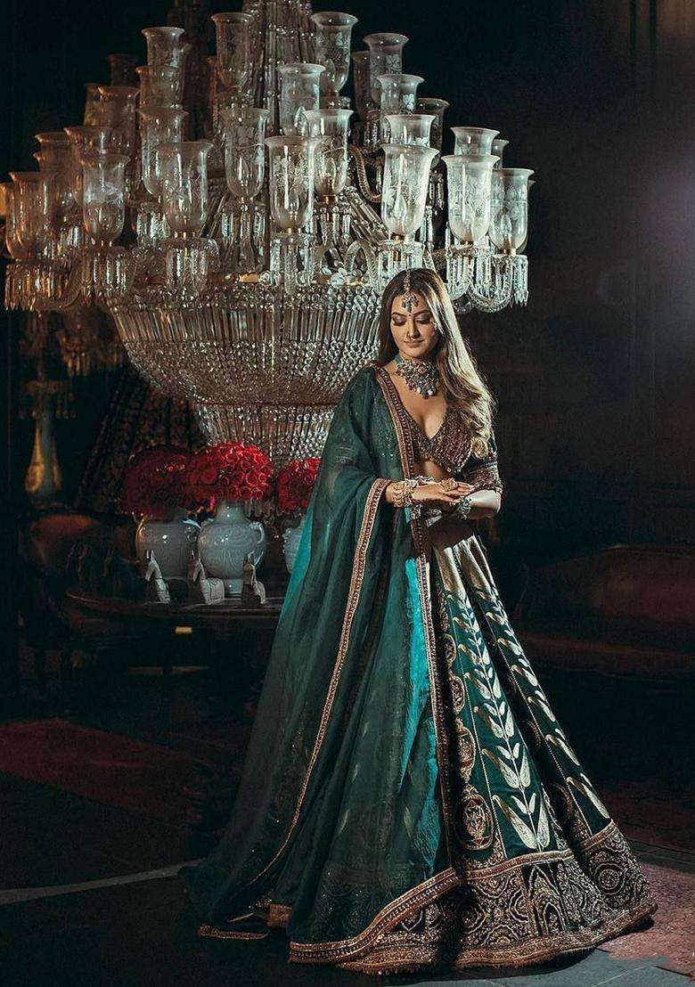 Multicolor Zari Weaving Satin Lehenga Set for Diwali and Festive Wear - Indya