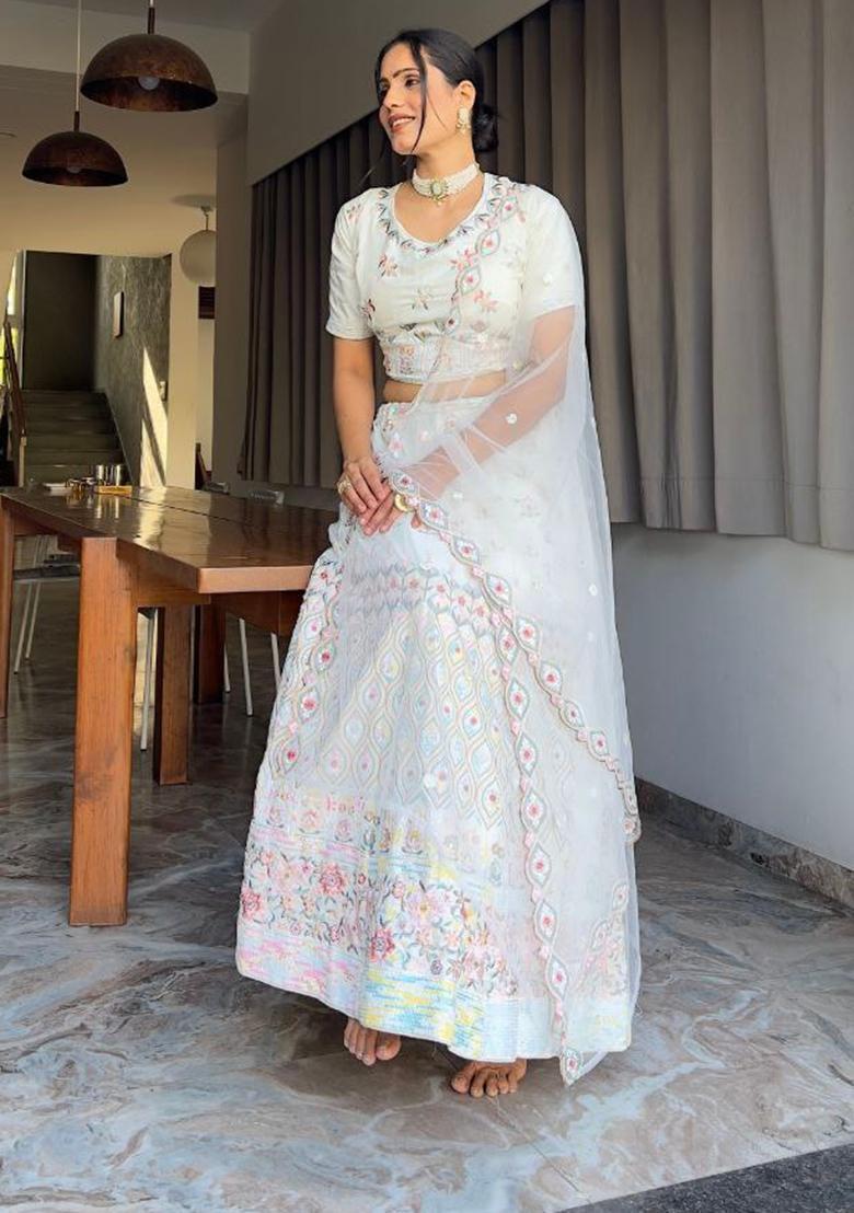 Multicolor Embroidery Georgette Lehenga Set - Indya