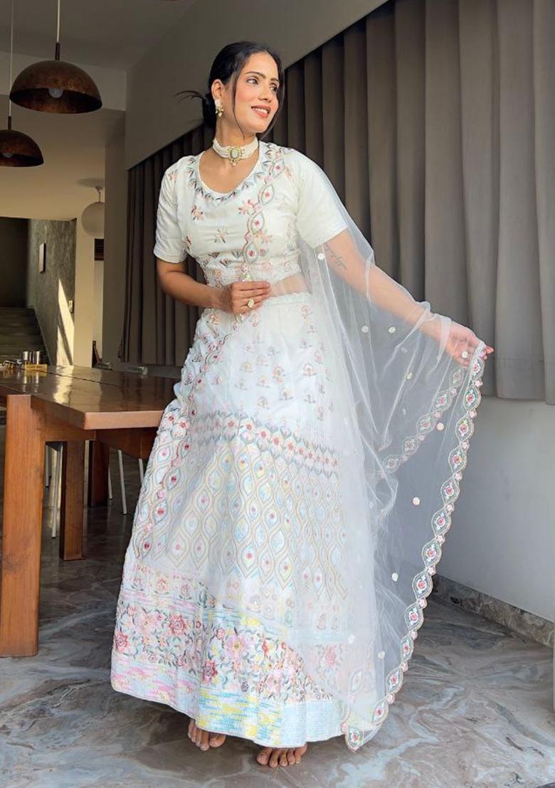 Multicolor Embroidery Georgette Lehenga Set - Indya