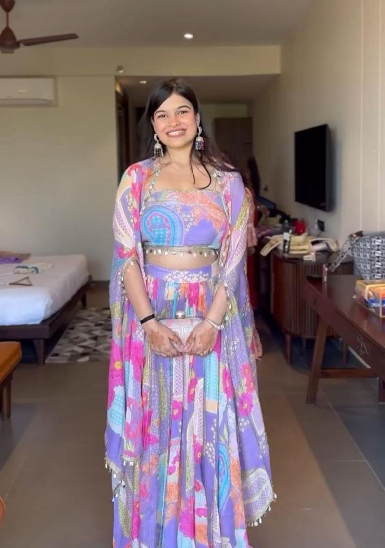 Multicolor Printed Silk Lehenga Set - Indya