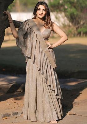 Multicolor Motif Silk Lehenga Set