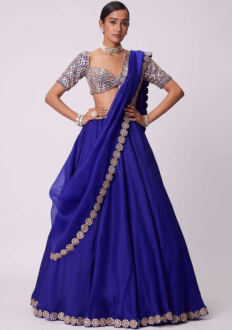 Multicolor Embroidery Georgette Lehenga Set for Diwali and Festive Wear - Indya