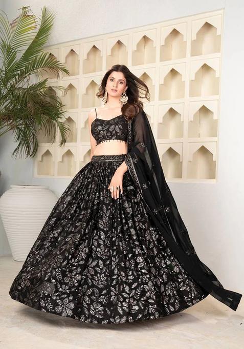 Multicolor Embroidery Georgette Lehenga Set