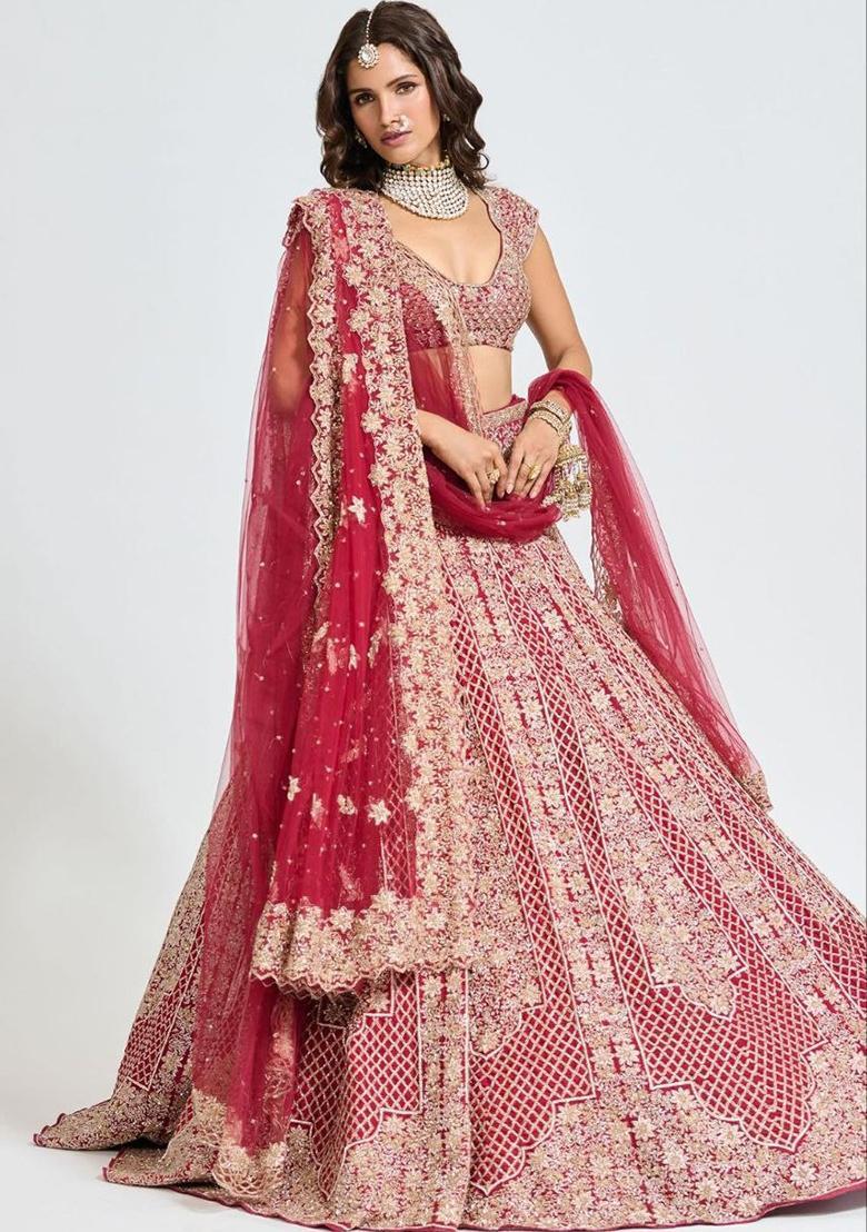 Multicolor Embroidery Satin Lehenga Set - Indya
