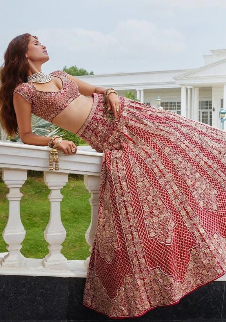 Multicolor Embroidery Satin Lehenga Set - Indya