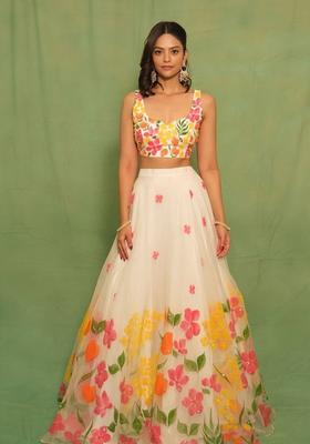 Multicolor Printed Silk Lehenga Set
