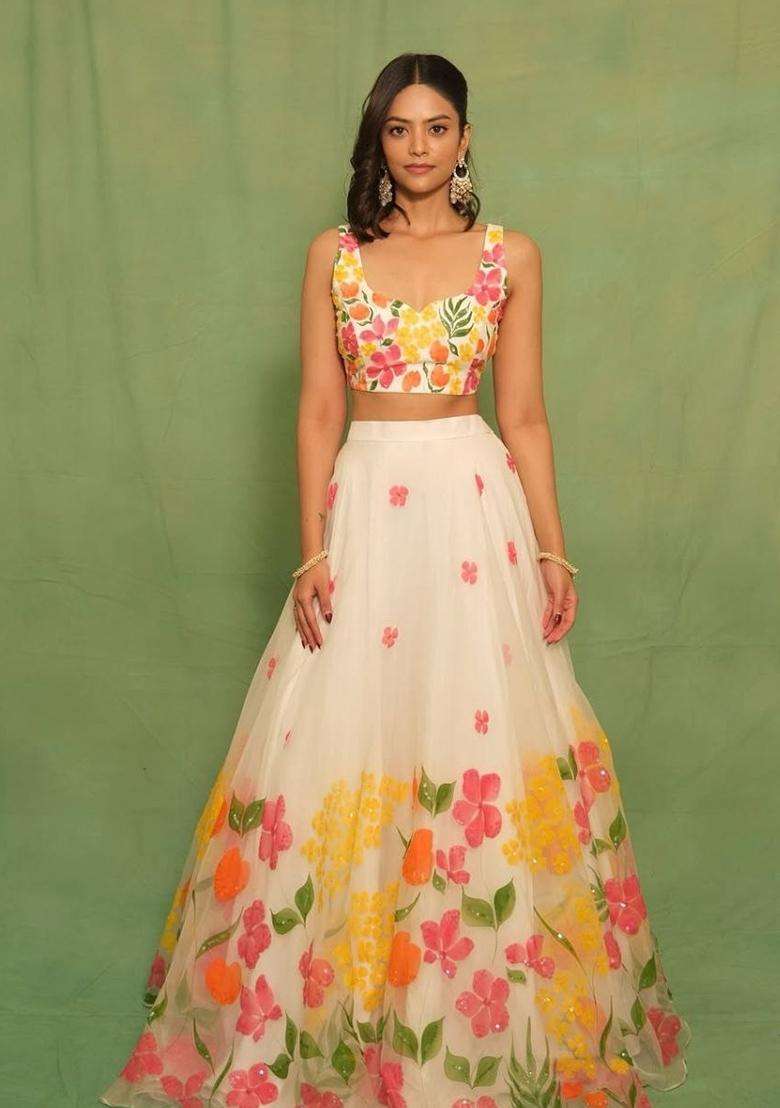 Multicolor Silk Blend Lehenga Set with Printed for Diwali | Wedding & Festive Wear - Indya