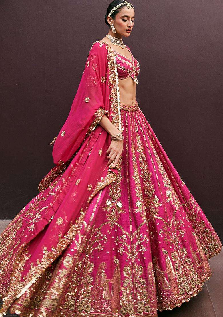 Multicolor Silk Blend Lehenga Set with Embroidery for Diwali | Wedding & Festive Wear - Indya
