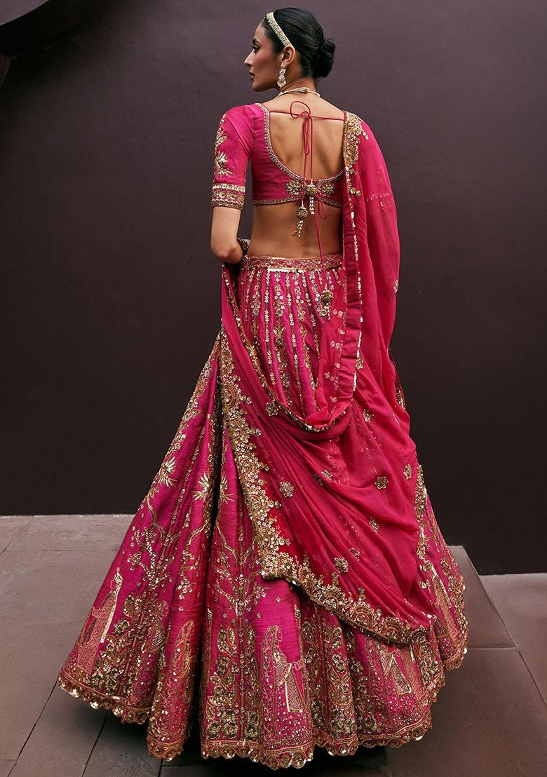 Multicolor Embroidery Silk Lehenga Set - Indya