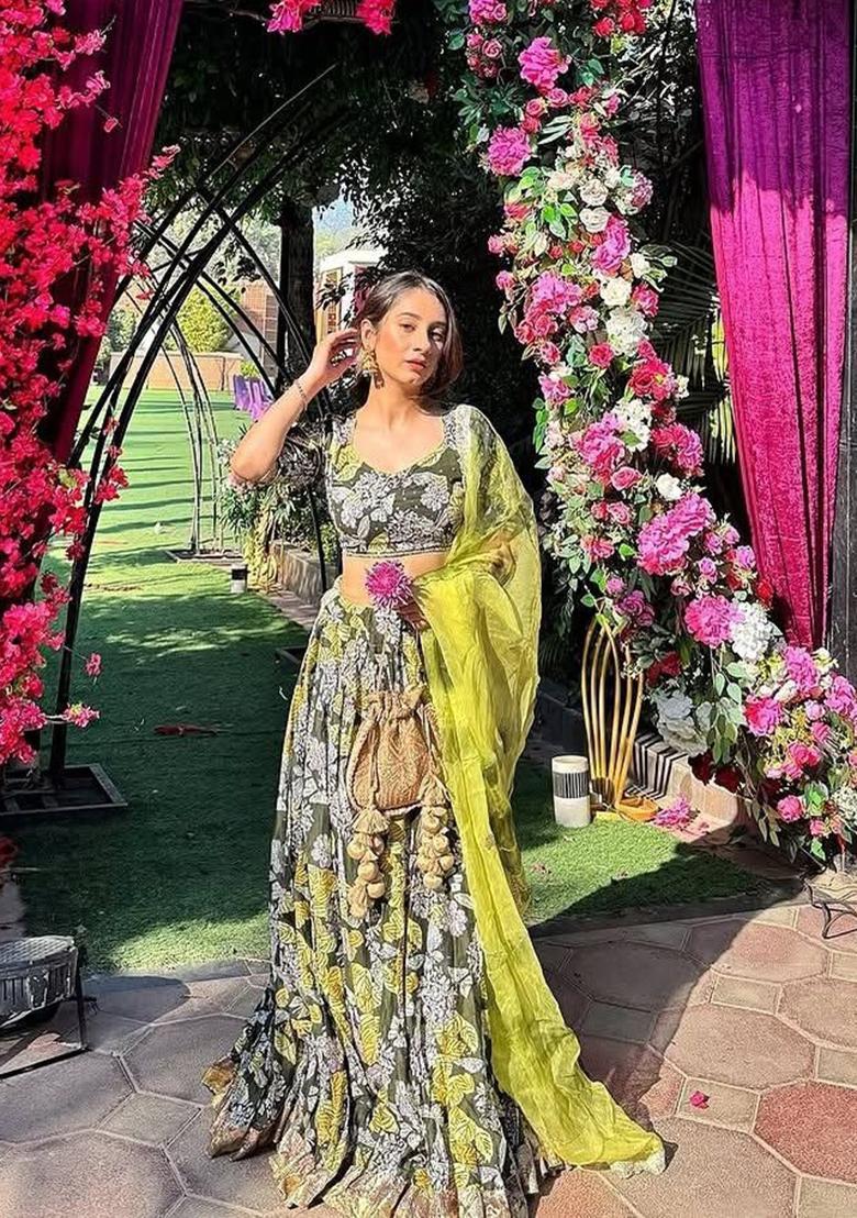 Multicolor Printed Silk Lehenga Set - Indya