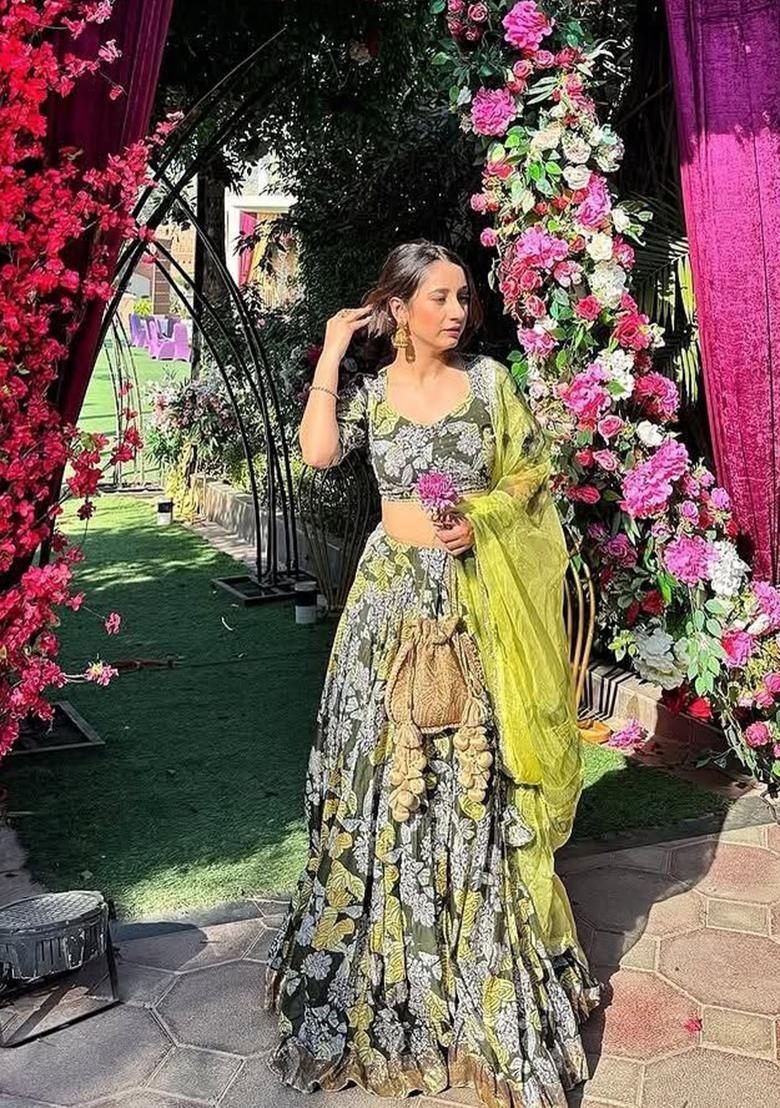 Multicolor Printed Silk Lehenga Set - Indya