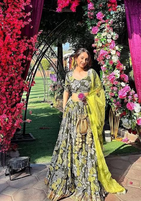 Multicolor Printed Silk Lehenga Set