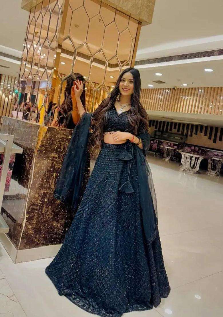 Multicolor Embroidery Net Lehenga Set for Diwali and Festive Wear - Indya