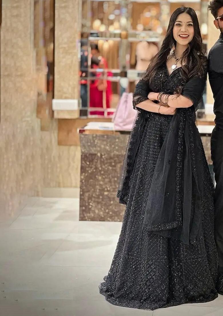 Multicolor Embroidery Net Lehenga Set - Indya