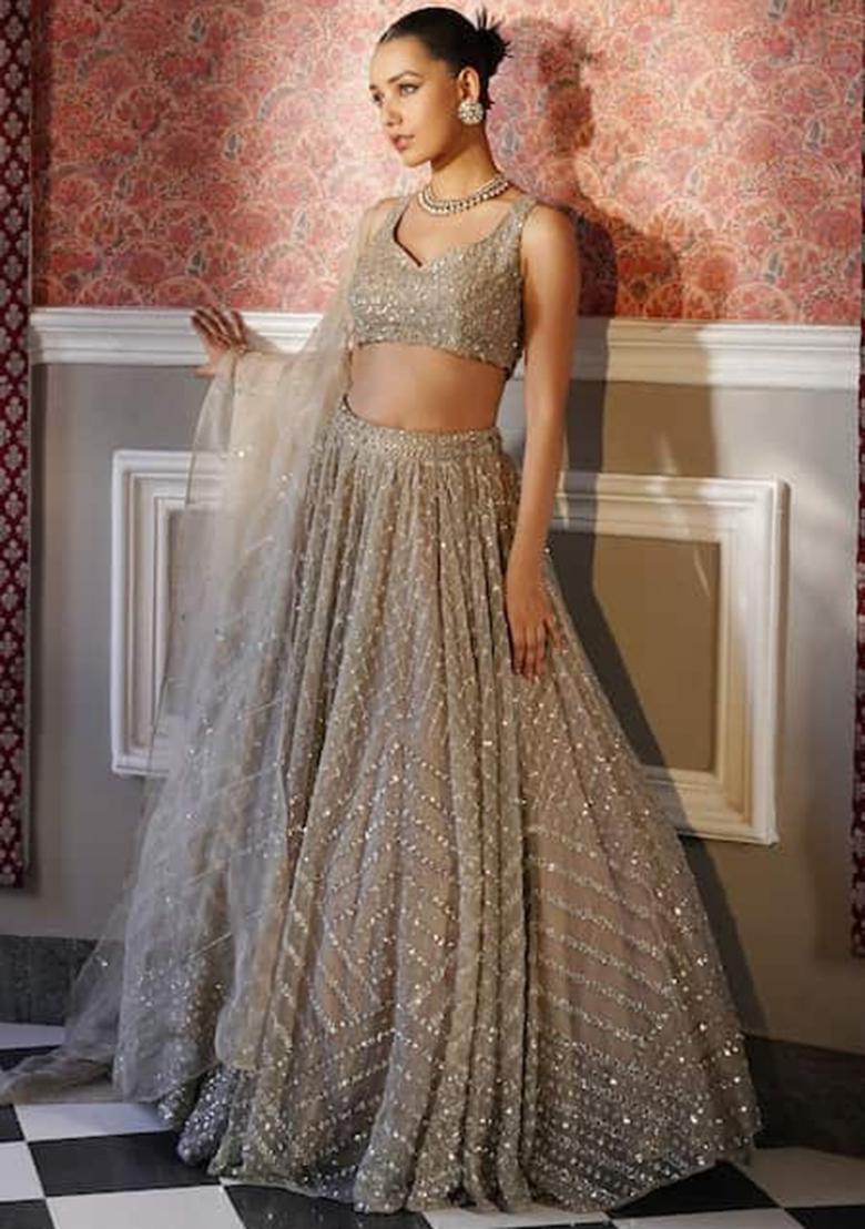 Multicolor Embroidery Silk Lehenga Set - Indya