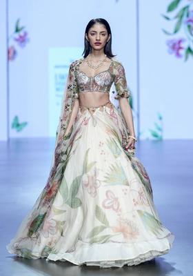 Multicolor Printed Silk Lehenga Set