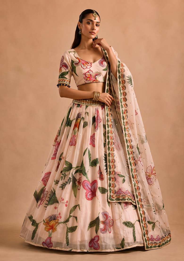Multicolor Silk Blend Lehenga Set with Printed for Diwali | Wedding & Festive Wear - Indya