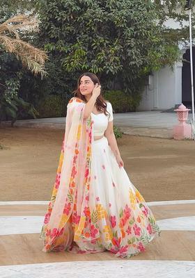 Multicolor Printed Silk Lehenga Set