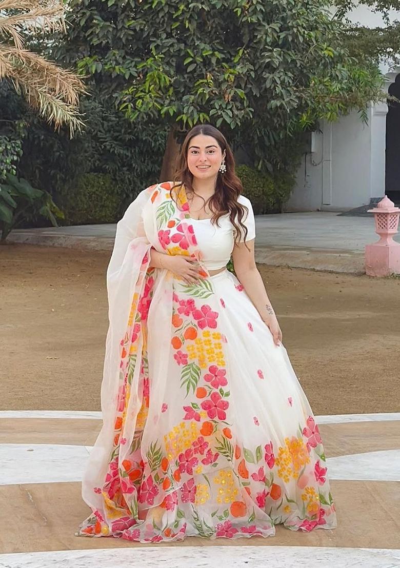 Multicolor Printed Silk Lehenga Set - Indya