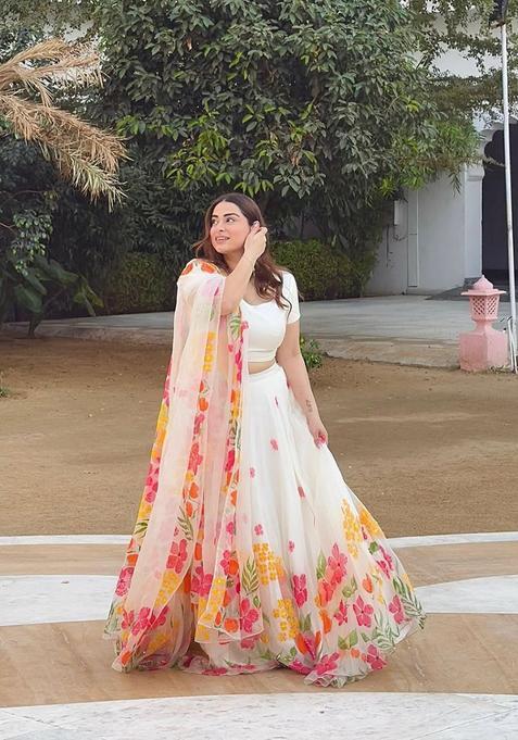 Multicolor Printed Silk Lehenga Set